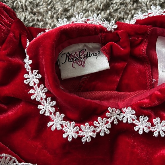 Red Velvet Holiday Rose Cottage Romper White Flower Lace 3/6 month girls - Picture 5 of 9